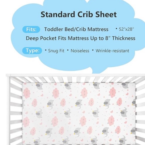 TILLYOU 1 Pink 1 white/pink Fitted Crib Sheets 28inx52in x 8in 100% Cotton, New - Picture 9 of 16